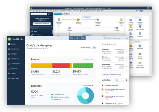 QuickBooks software view showing landscaping invoicing