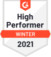 G2 award to JobNimbus as a High Performer in the winter of 2021