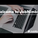 Welcome to JobNimbus floating over a man typing on a laptop keyboard