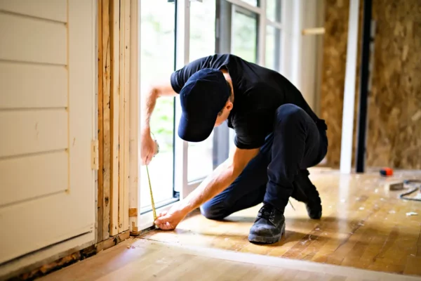 Man measuring for a door on a constructions site