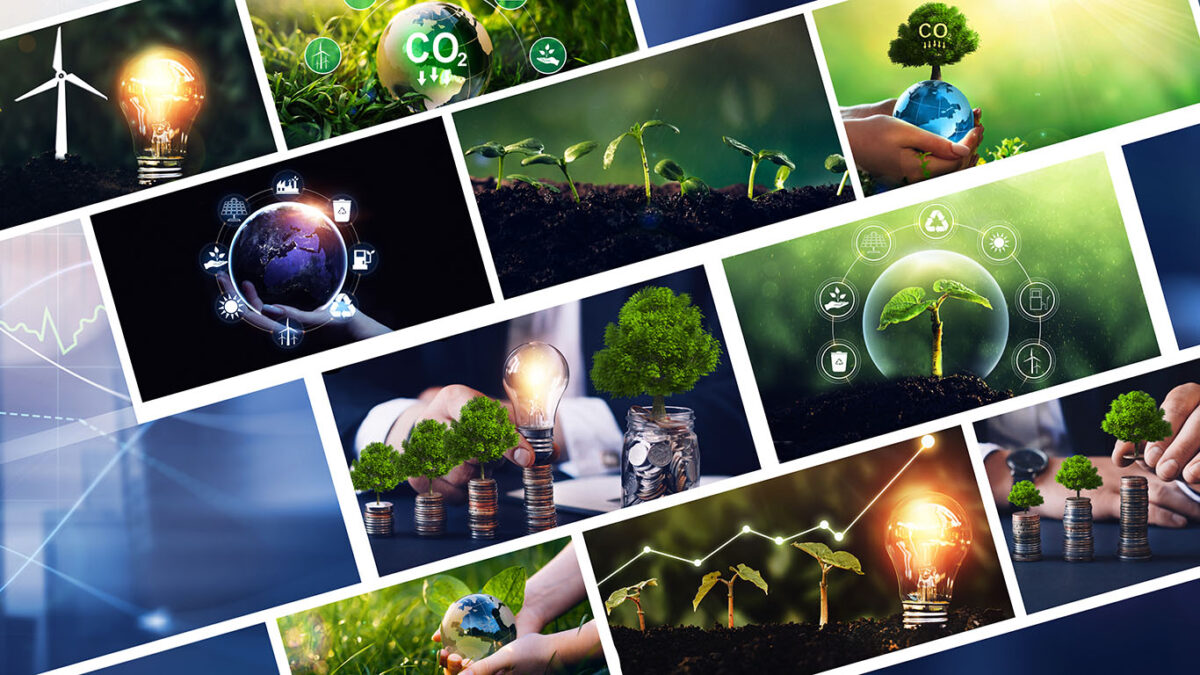 Collage of green solar energy photos