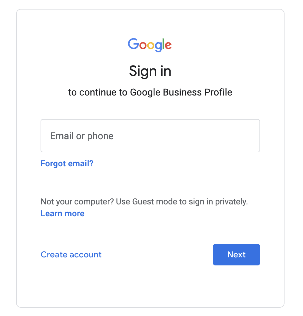 Google Business Profile sign-in
