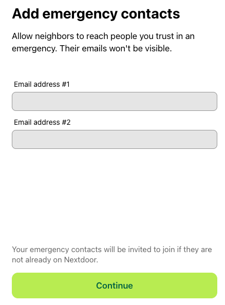 Adding email addresses for emergency contacts on Nextdoor