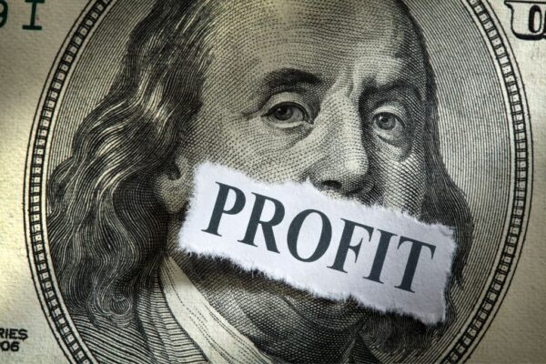 Benjamin Franklin dollar bill with the word profit