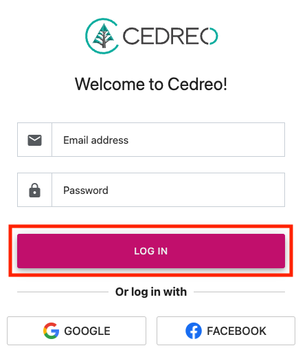 Cedreo sign in with highlighted log in button
