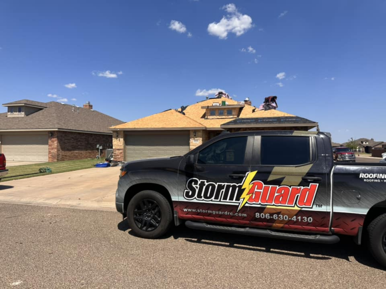 Black and gray roofing truck wrap