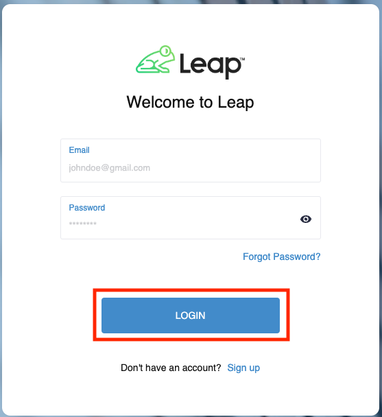 Leap/JobProgress sign-in screen with highlighted login button