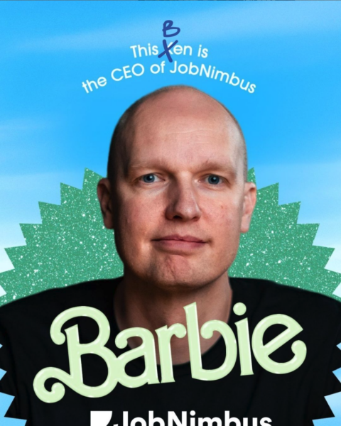 JobNimbus CEO Ben Hodson in a Barbie movie poster