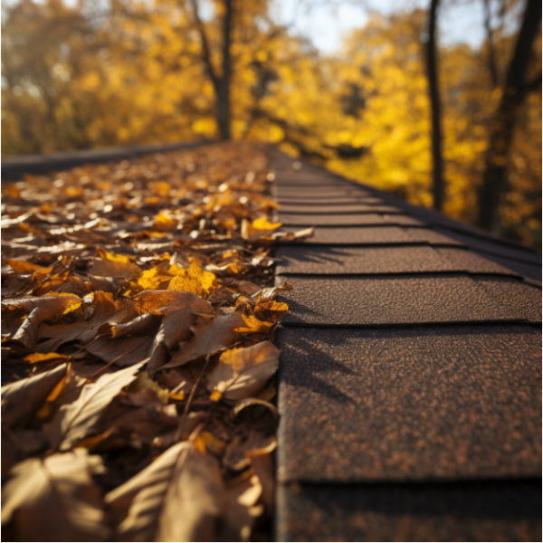 Fall leaves on an asphalt roof