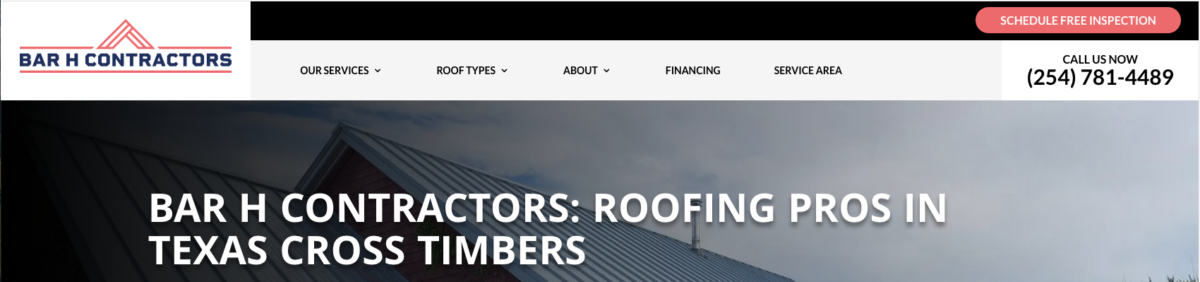 best roofing website navigation bar example