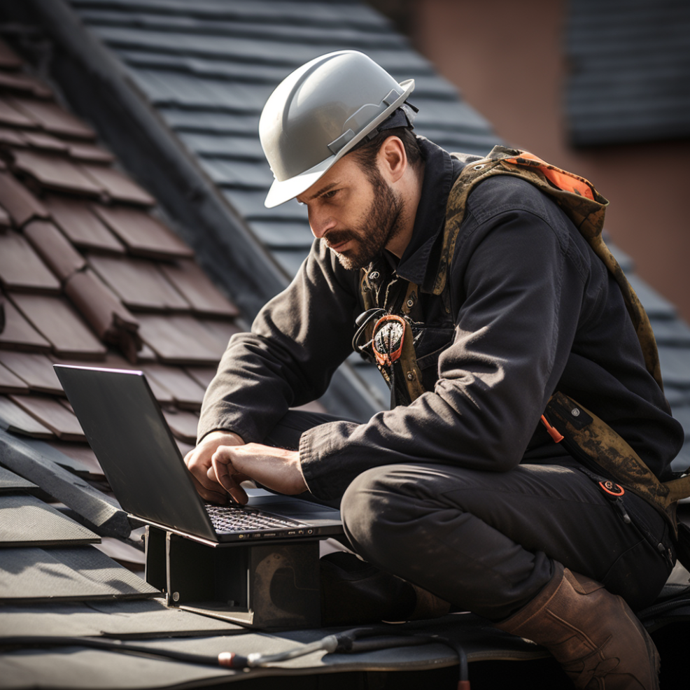 A roofer analyzing the SEO of other roofing companies