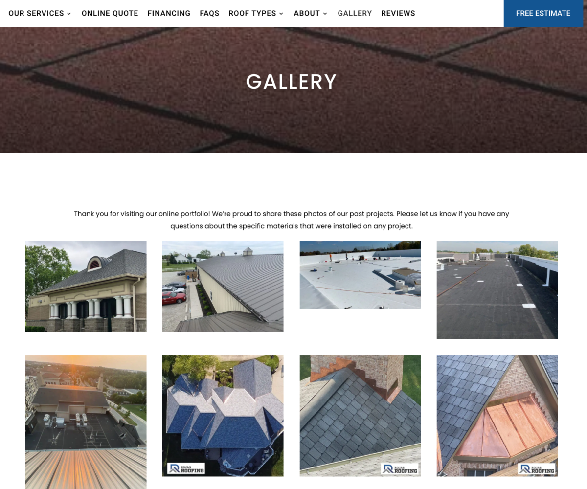 Best roofing website gallery page