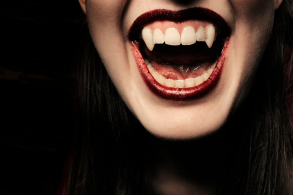 Female vampire baring her fangs