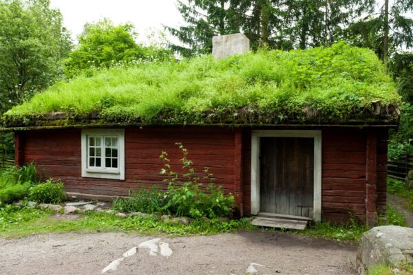 A residential building with a green living roof
